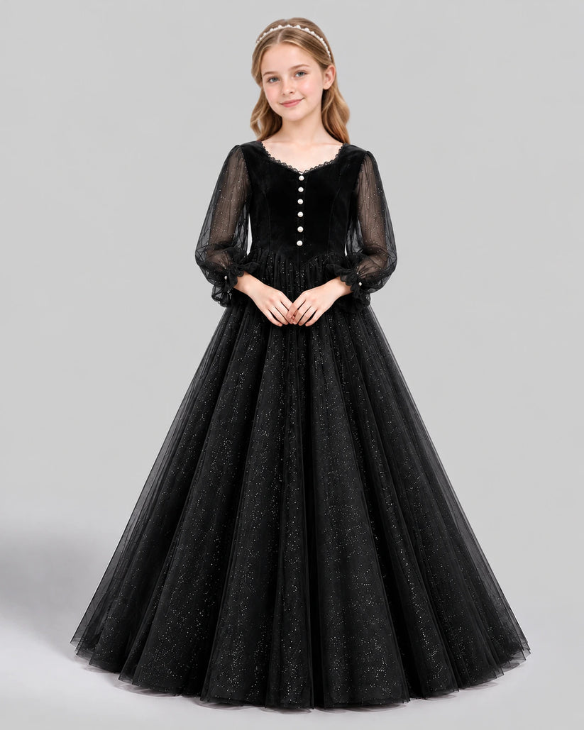 Black Ball Gown Girls Formal Dress Front