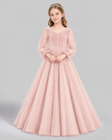 Blush Pink Ball Gown Girls Formal Dress Front