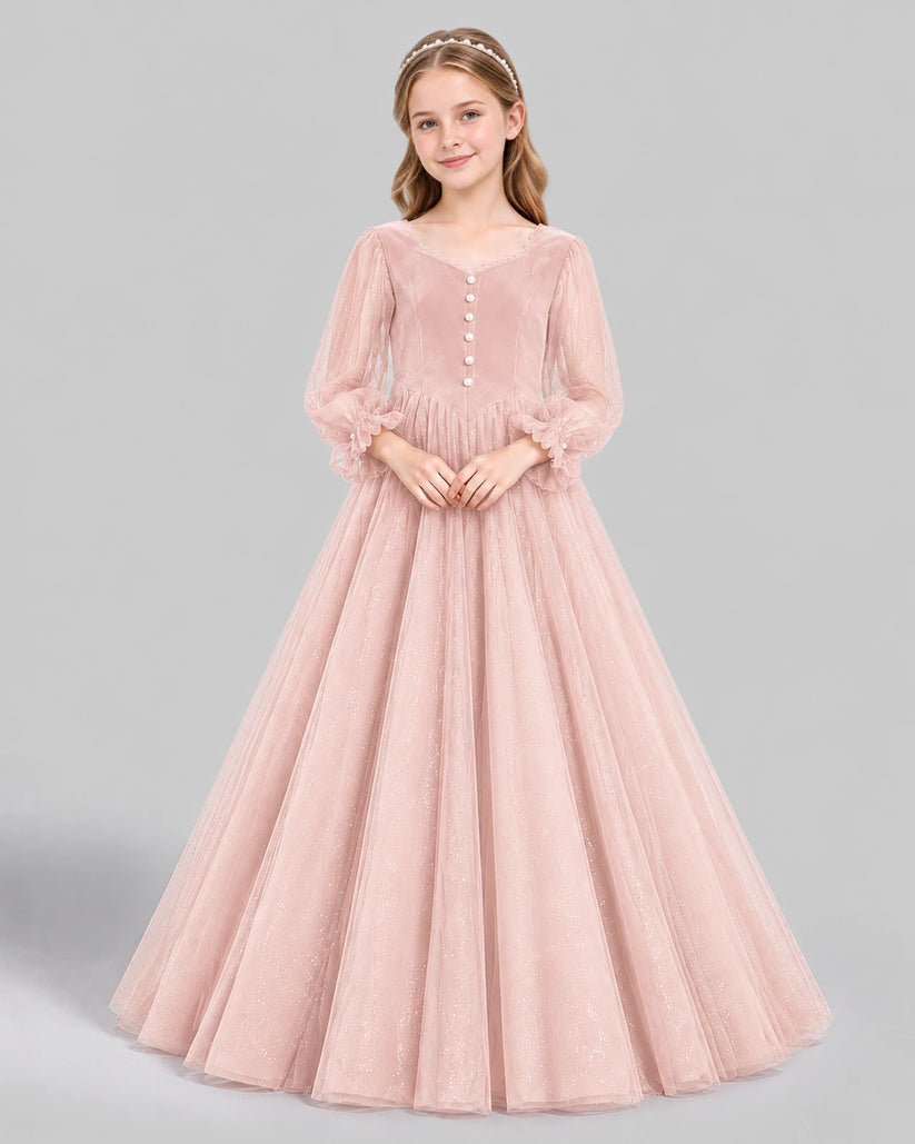 Blush Pink Ball Gown Girls Formal Dress Front