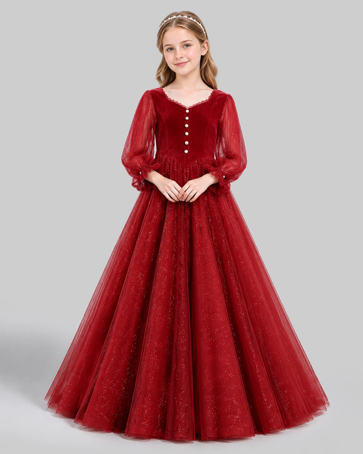 Burgundy Ball Gown Girls Formal Dress Front