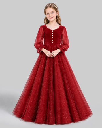 Dideyttawl Long Sleeve Girls Formal Dress for Banquet