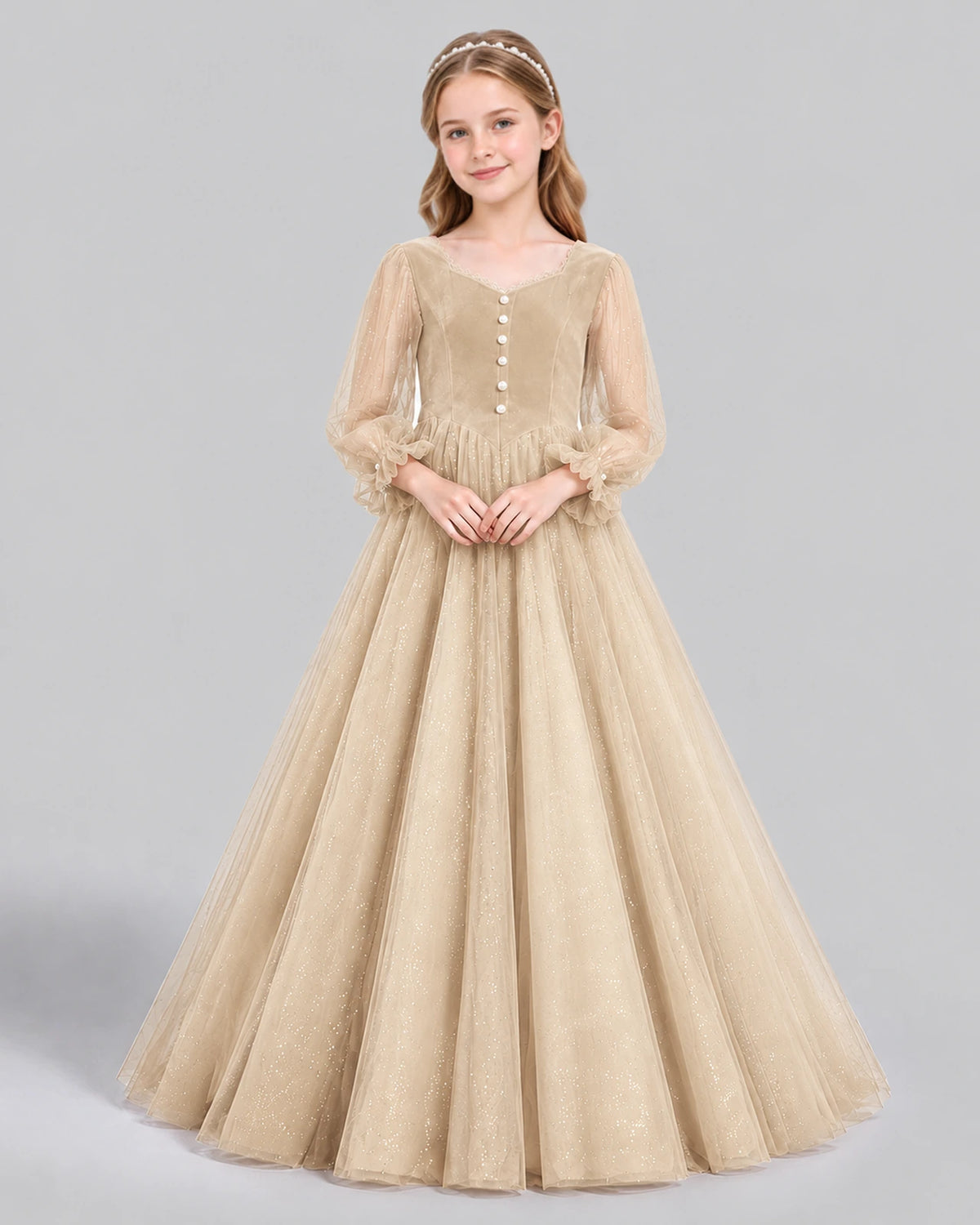 Champagne Ball Gown Girls Formal Dress Front
