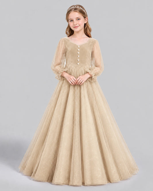 Champagne Ball Gown Girls Formal Dress Front