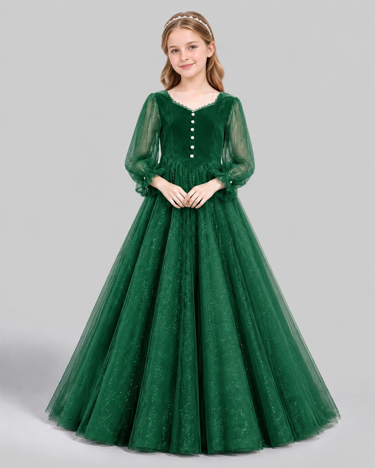 Dark Green Ball Gown Girls Formal Dress Front