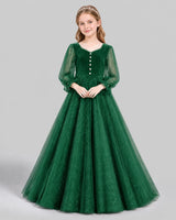 Dark Green Ball Gown Girls Formal Dress Front