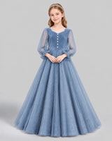 Dusty Blue Ball Gown Girls Formal Dress Front