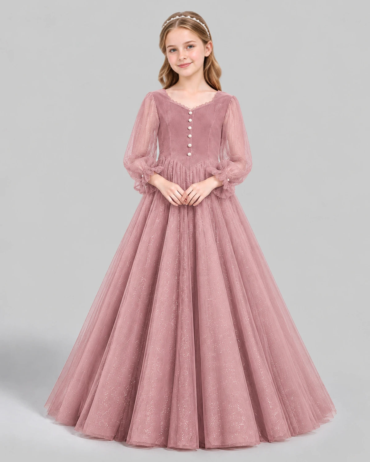 Dusty Rose Ball Gown Girls Formal Dress Front