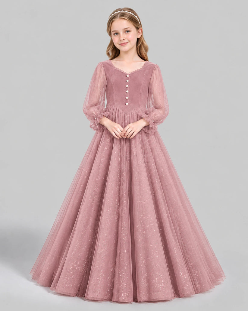 Dusty Rose Ball Gown Girls Formal Dress Front