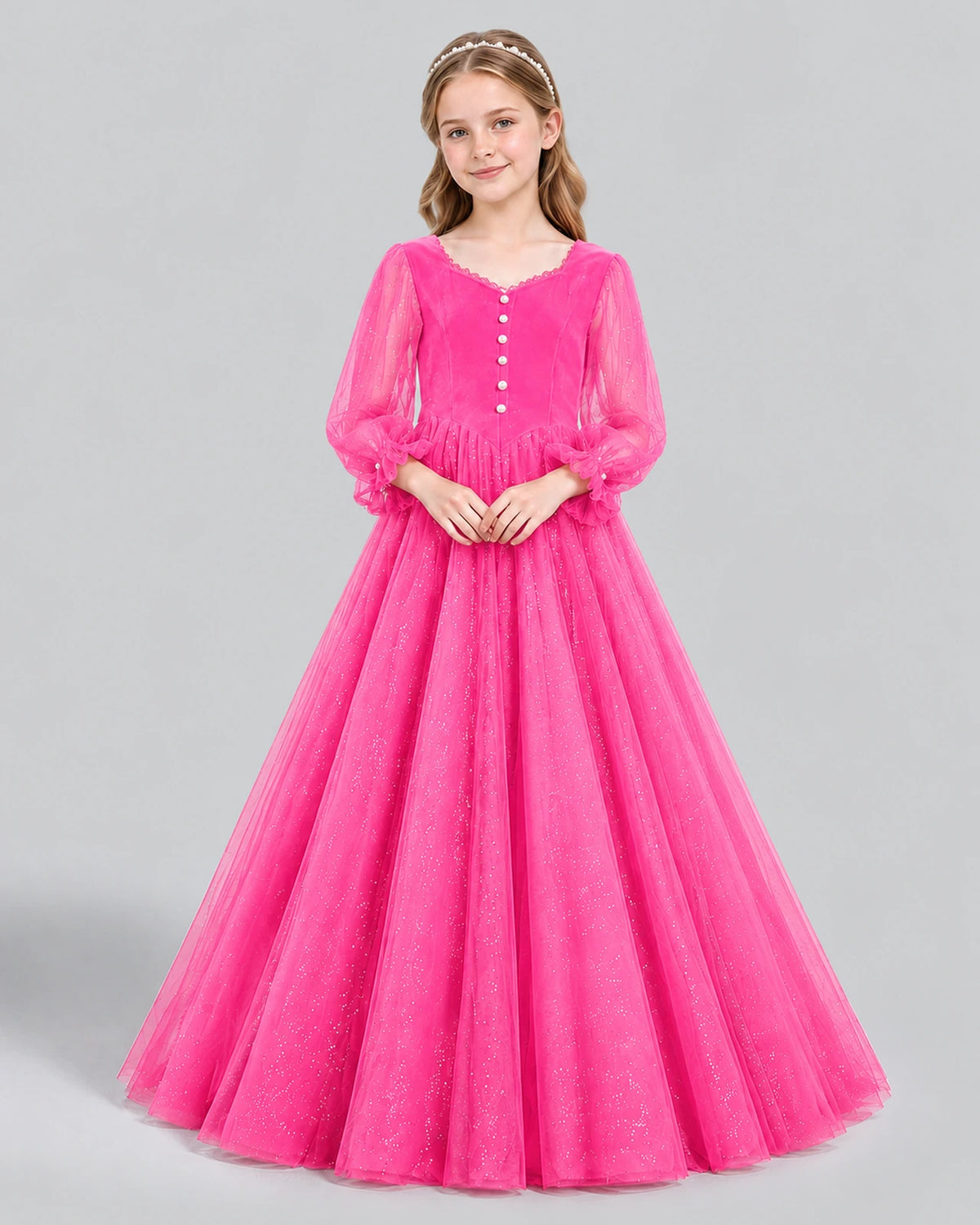 Hot Pink Ball Gown Girls Formal Dress Front