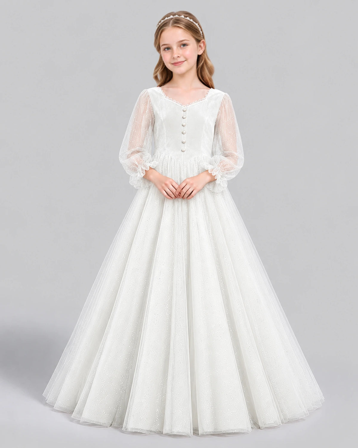 Ivory Ball Gown Girls Formal Dress Front