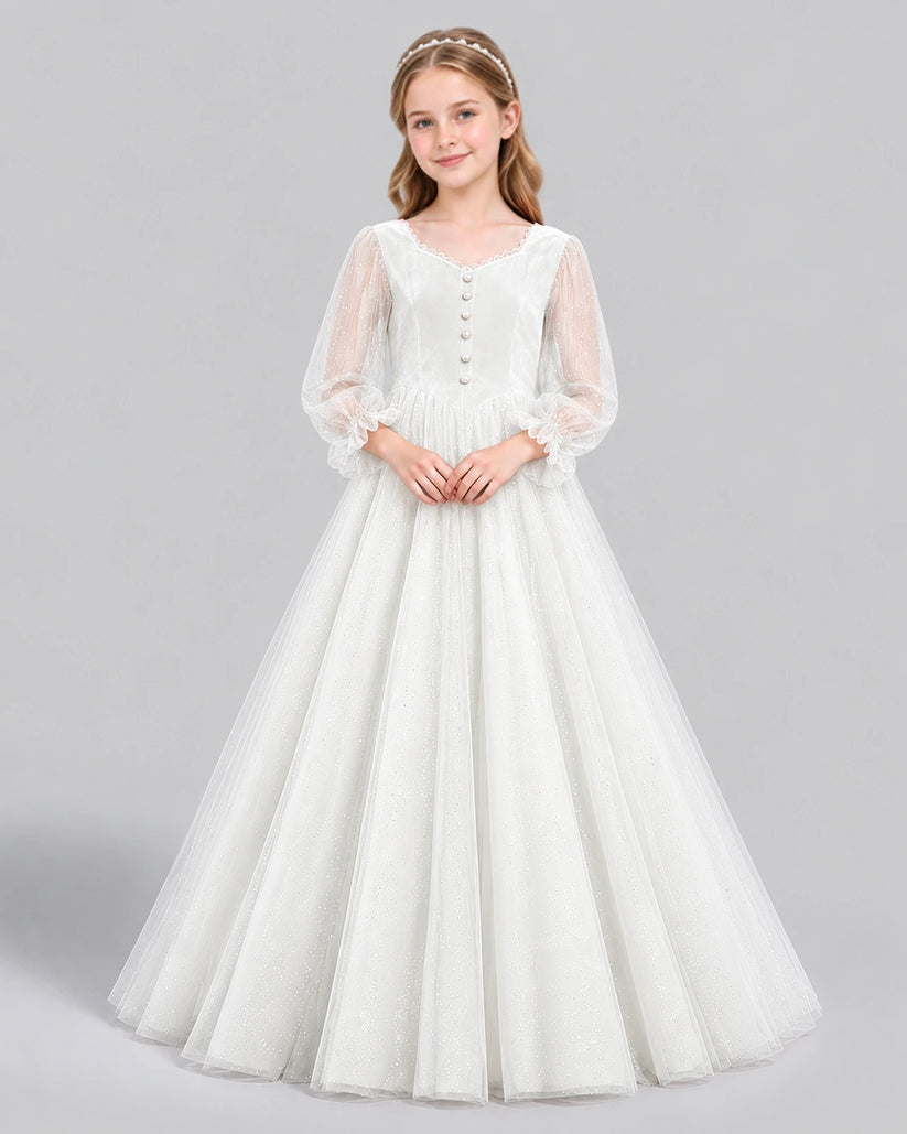 Ivory Ball Gown Girls Formal Dress Front