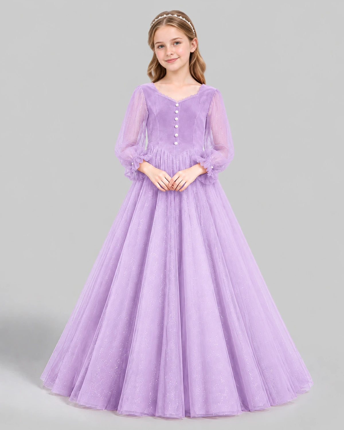 Lilac Ball Gown Girls Formal Dress Front