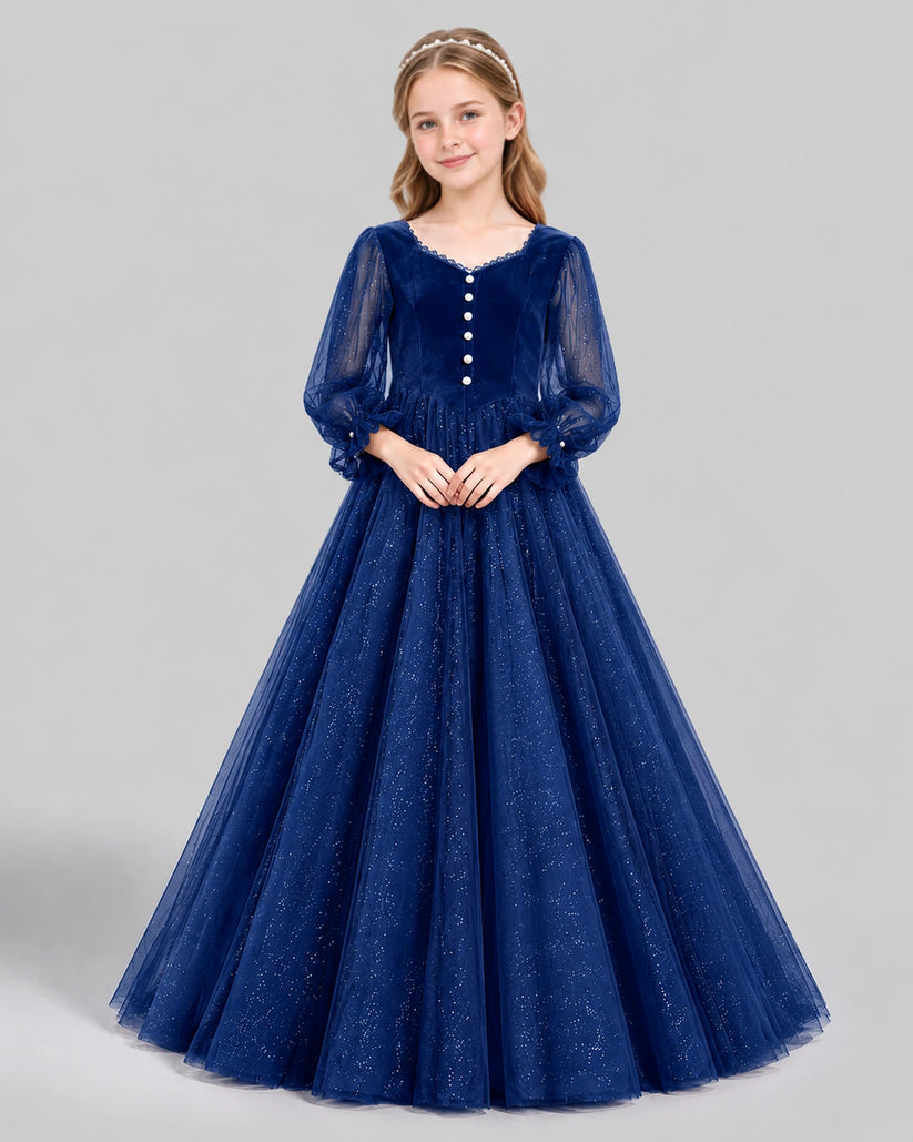 Navy Blue Ball Gown Girls Formal Dress Front