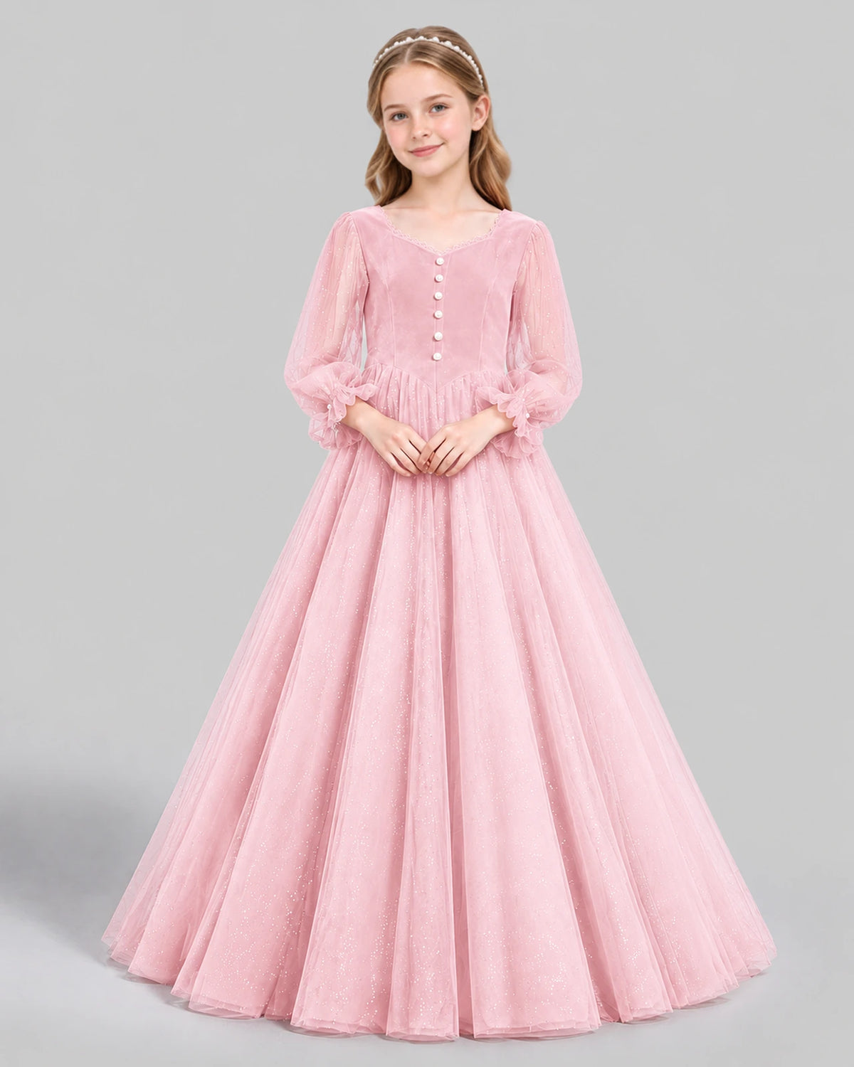 Pink Ball Gown Girls Formal Dress Front