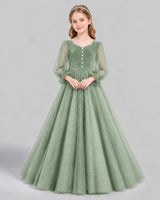 Sage Green Ball Gown Girls Formal Dress Front