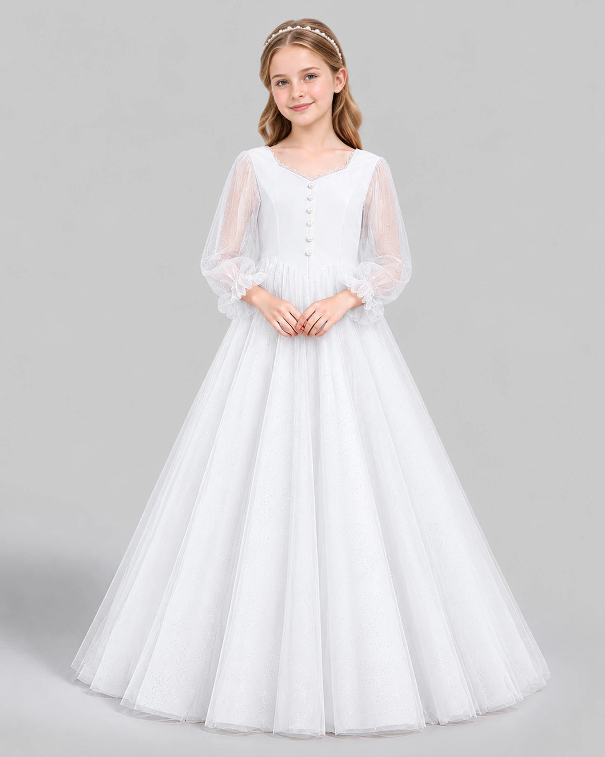 White Ball Gown Girls Formal Dress Front