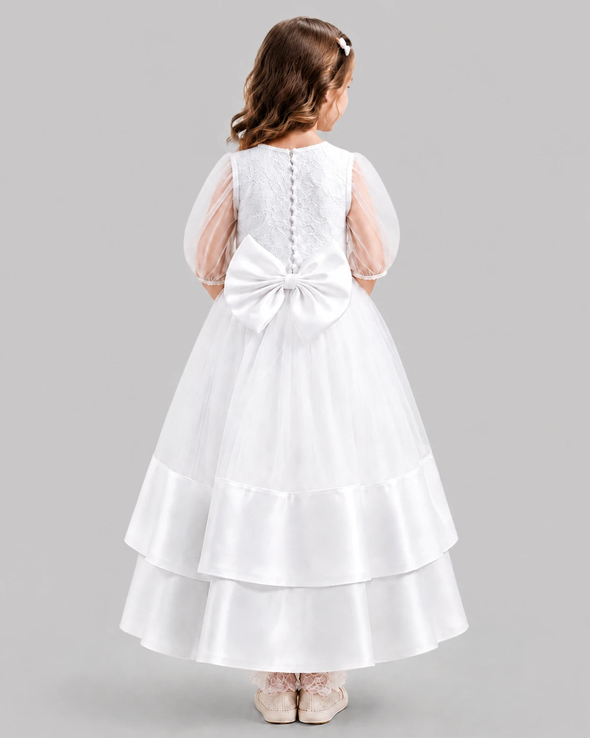 White Ball Gown First Communion Dresses Back