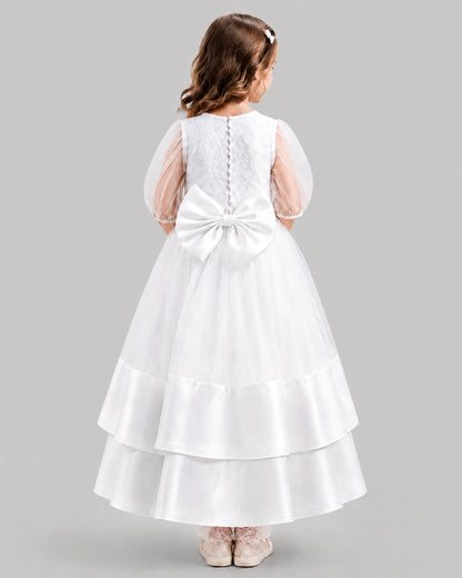 White Ball Gown First Communion Dresses Back