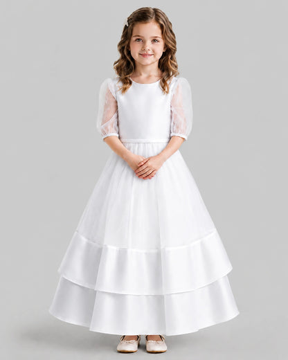 White Ball Gown First Communion Dresses Front