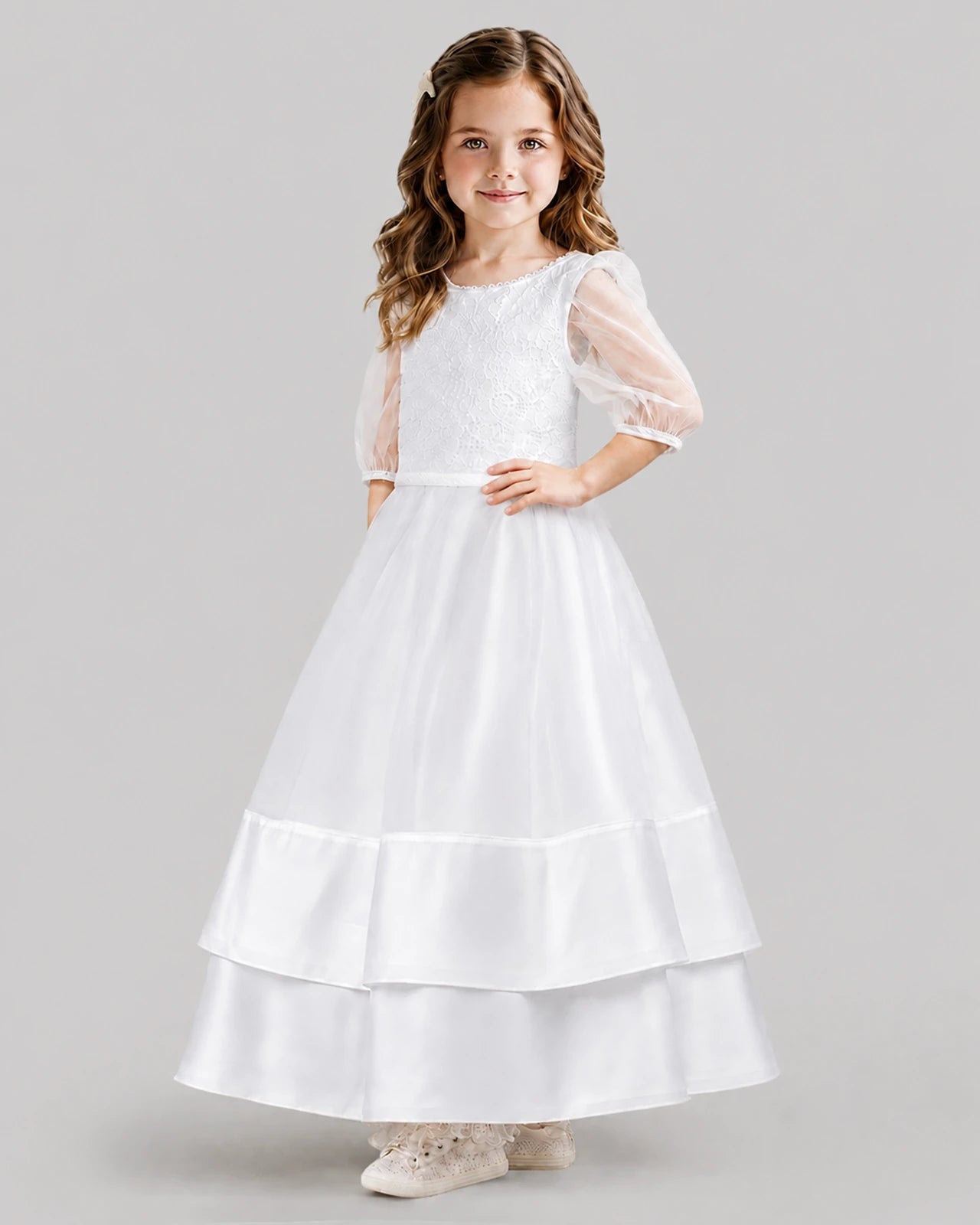 White Ball Gown First Communion Dresses Side