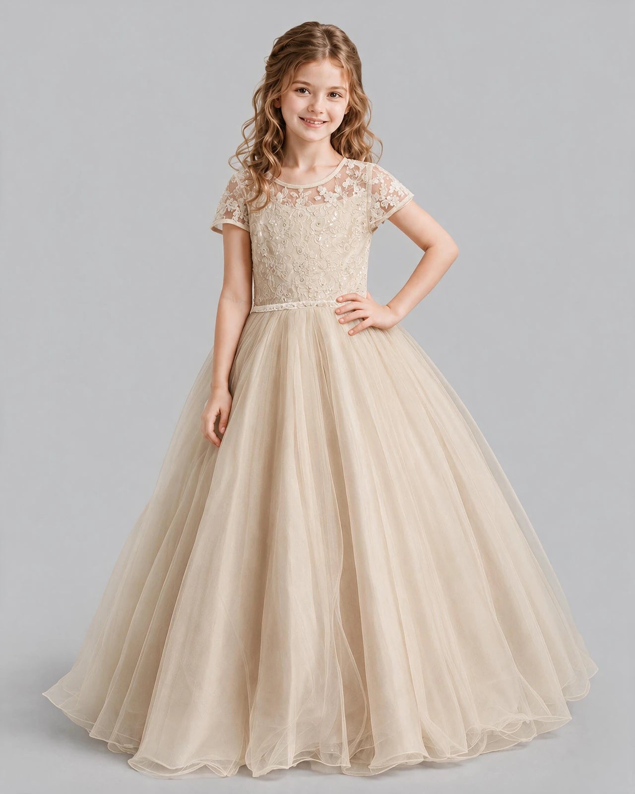 Champagne Ball Gown First Communion Dresses Front
