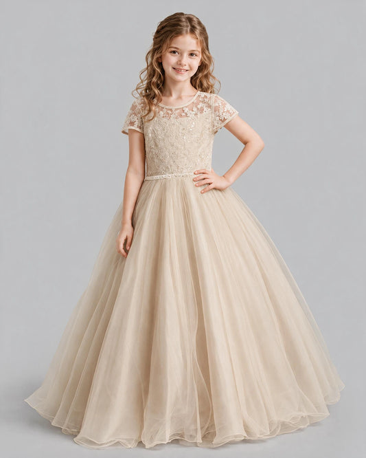 Champagne Ball Gown First Communion Dresses Front