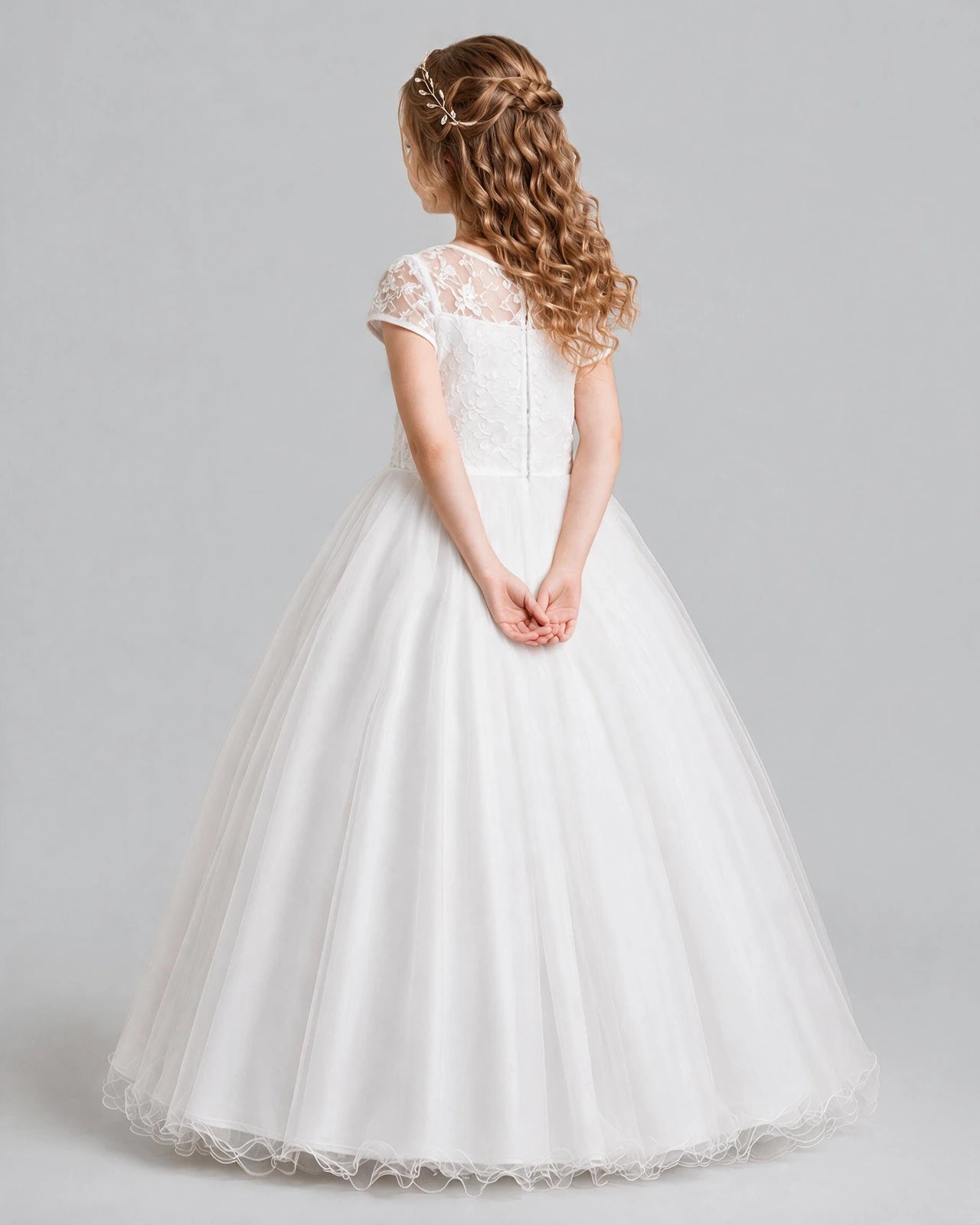 White Ball Gown First Communion Dresses Back