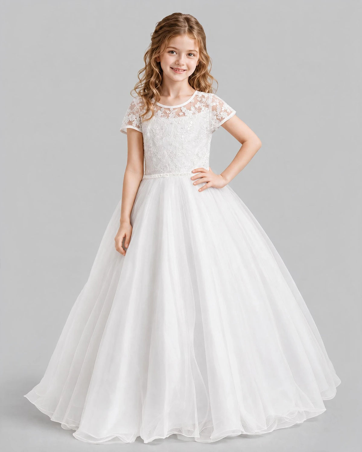 White Ball Gown First Communion Dresses Front