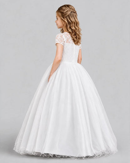 White Ball Gown First Communion Dresses Pose