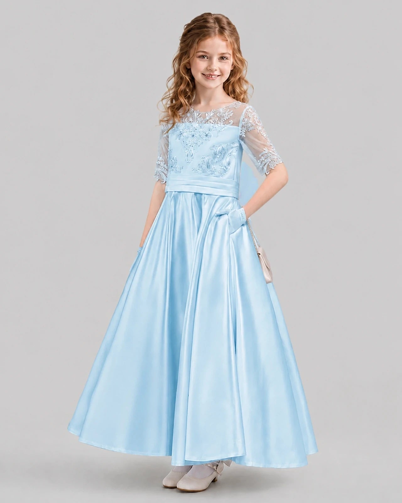 Baby Blue A-line Junior Bridesmaid Dresses Back