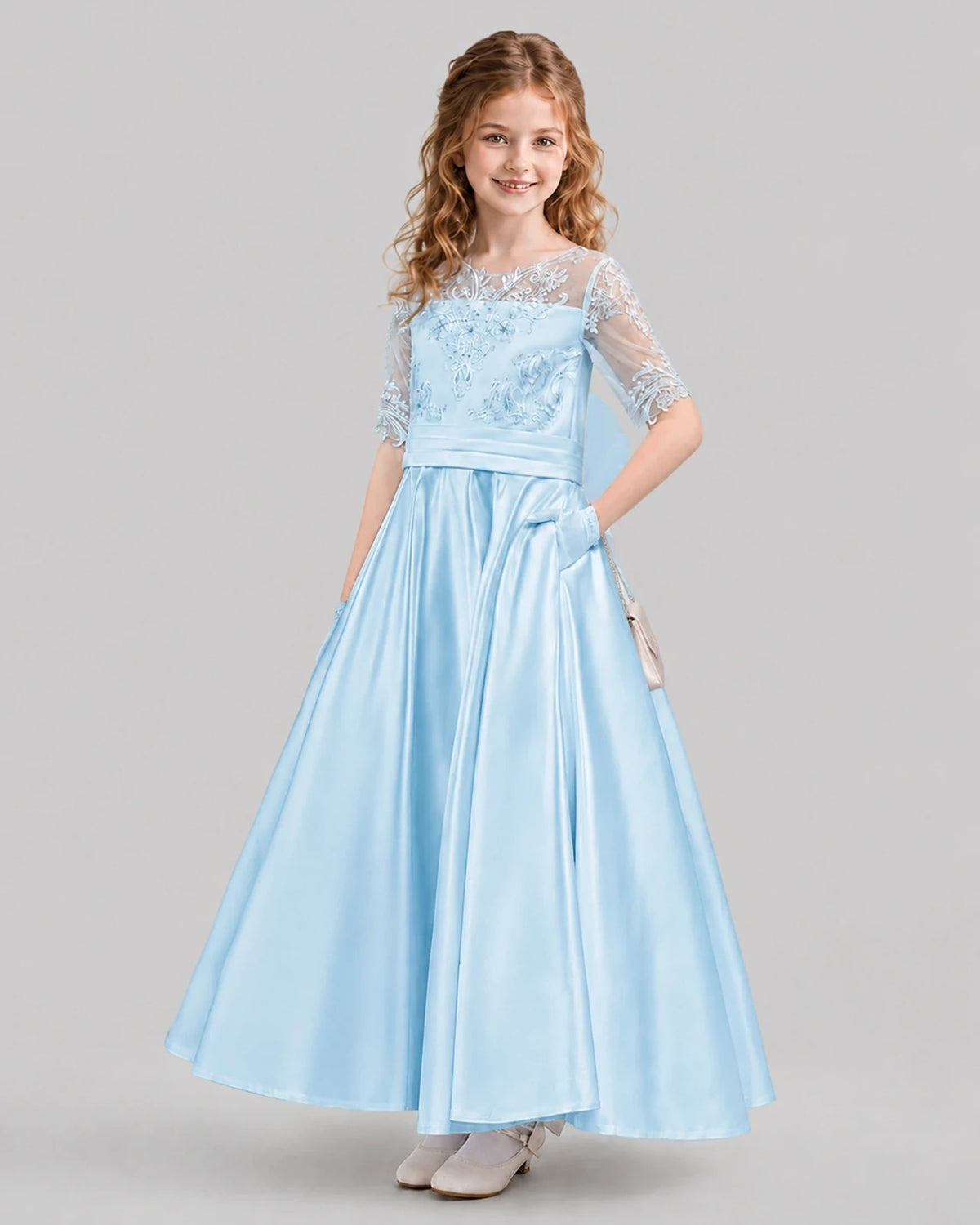 Baby Blue A-line Junior Bridesmaid Dresses Back