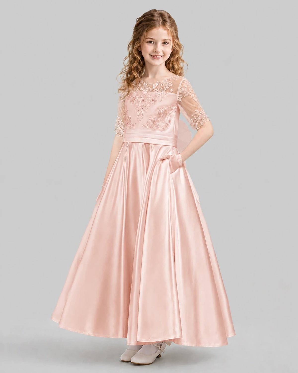 Blush Pink A-line Junior Bridesmaid Dresses Back