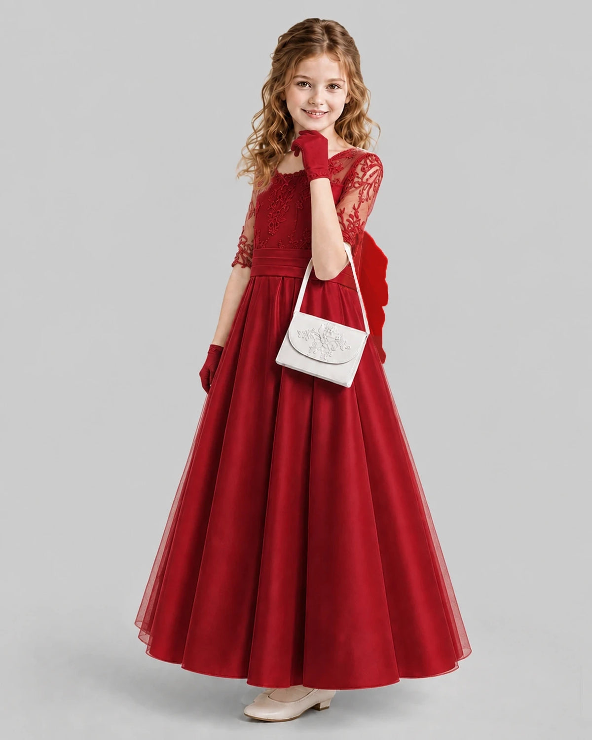 Burgundy A-line Junior Bridesmaid Dresses Side