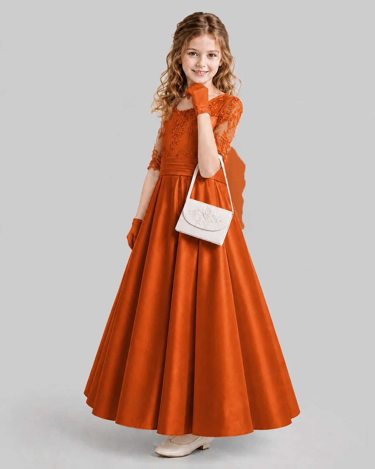 Burnt Orange A-line Junior Bridesmaid Dresses Side