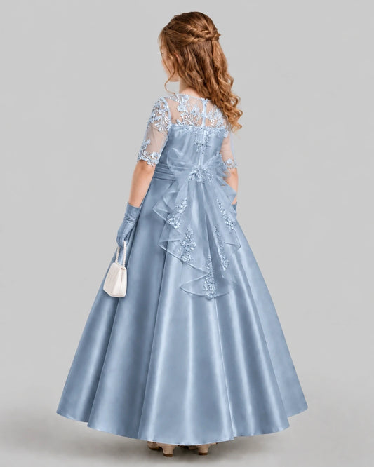 Dusty Blue A-line Junior Bridesmaid Dresses Front