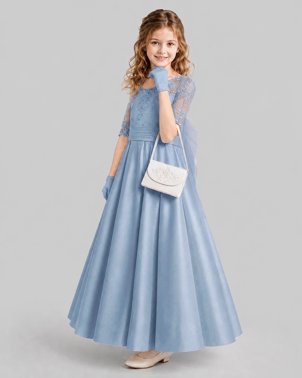 Dusty Blue A-line Junior Bridesmaid Dresses Side