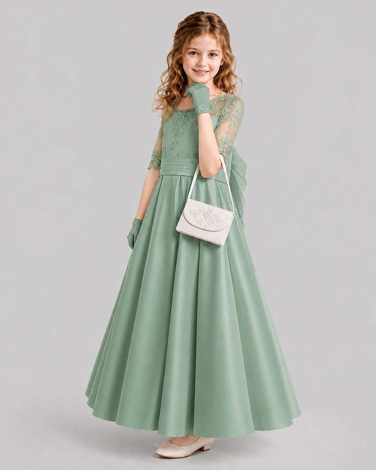 Eucalyptus A-line Junior Bridesmaid Dresses Side