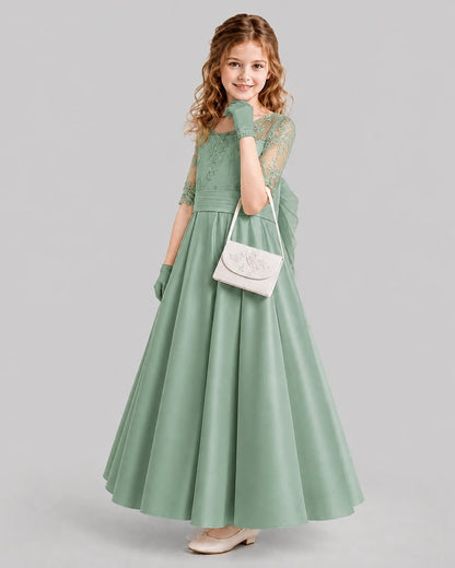 Eucalyptus A-line Junior Bridesmaid Dresses Side