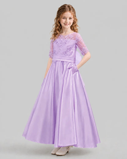 Lilac A-line Junior Bridesmaid Dresses Back