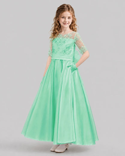 Mint Green A-line Junior Bridesmaid Dresses Back