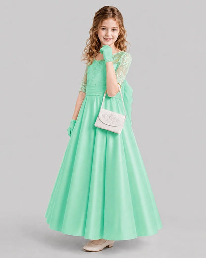 Mint Green A-line Junior Bridesmaid Dresses Side