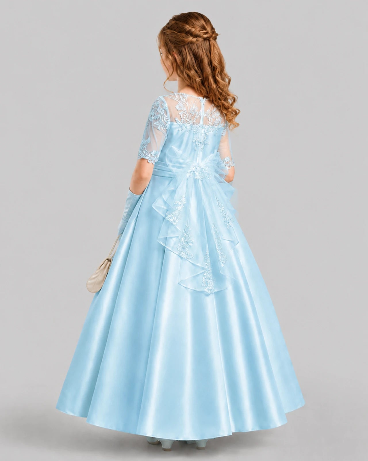 Baby Blue A-line Junior Bridesmaid Dresses Front