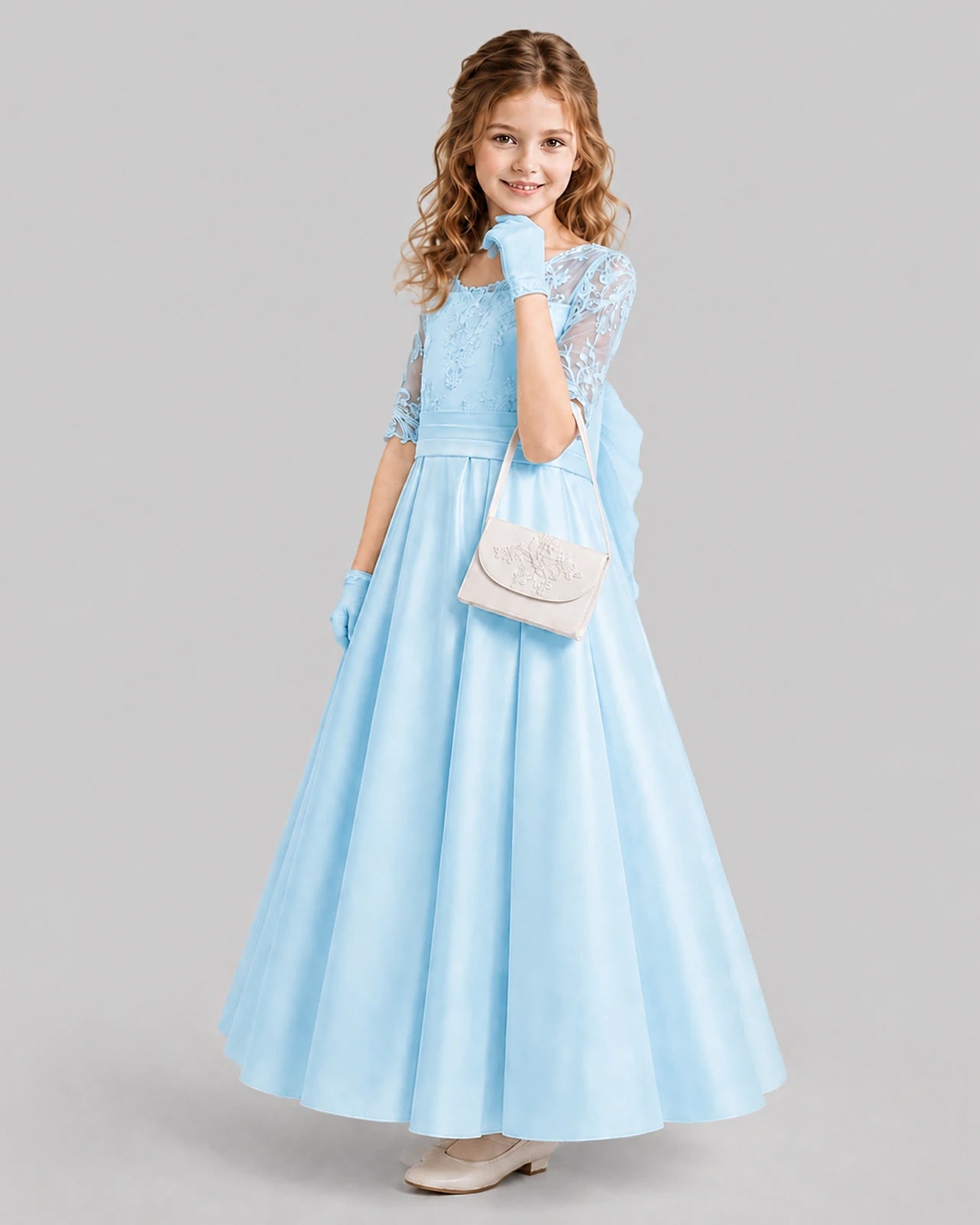 Baby Blue A-line Junior Bridesmaid Dresses Side
