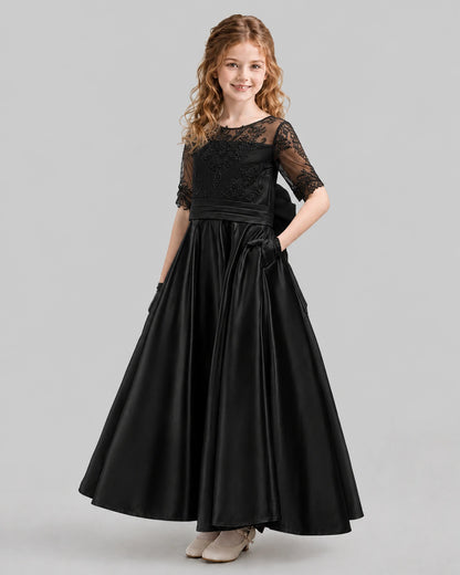 Black A-line Junior Bridesmaid Dresses Back