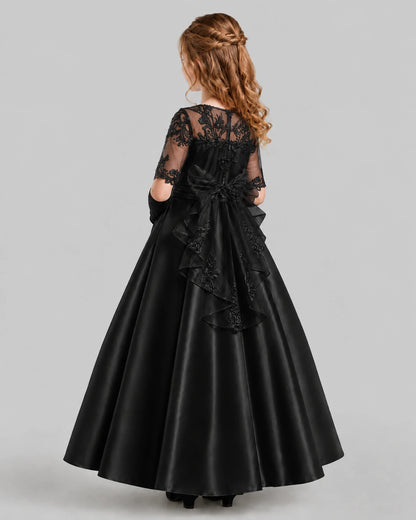 Black A-line Junior Bridesmaid Dresses Front