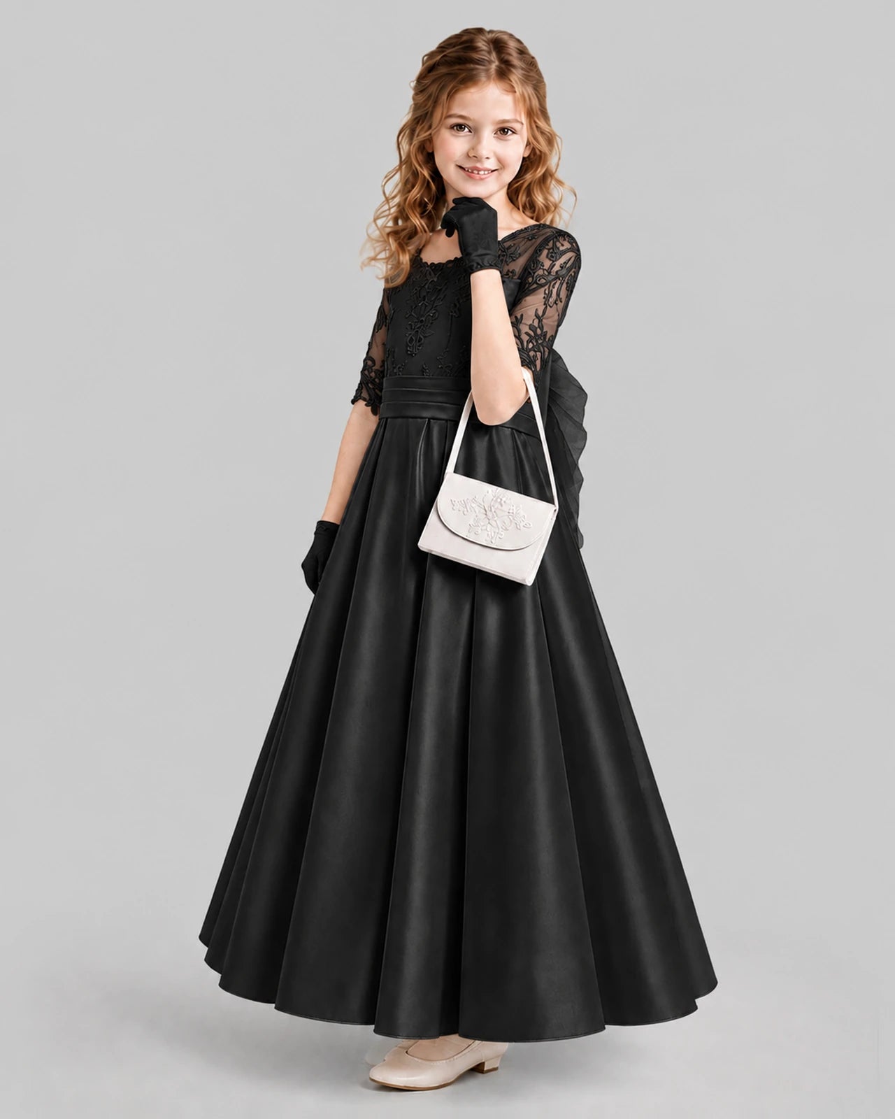 Black A-line Junior Bridesmaid Dresses Side