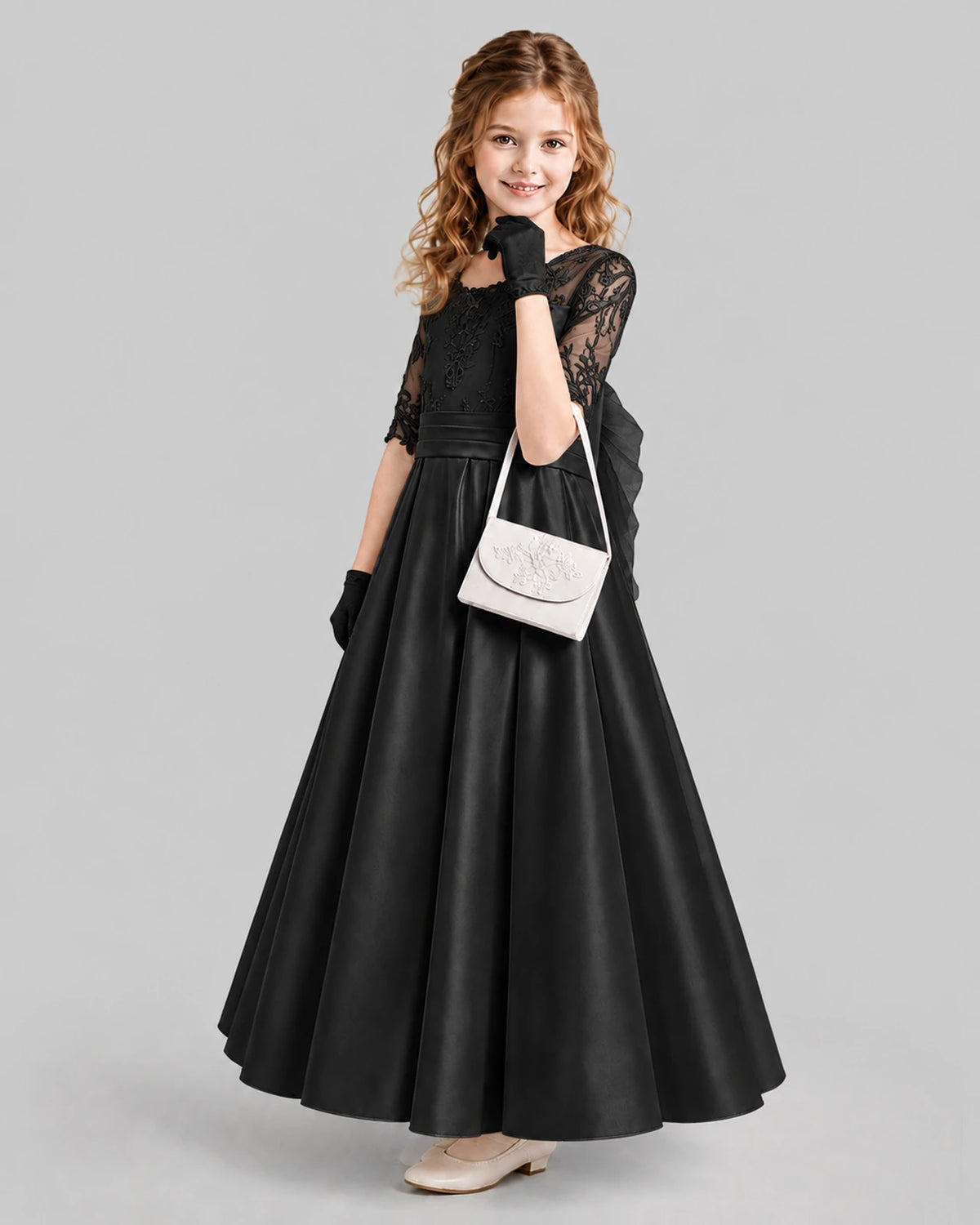 Black A-line Junior Bridesmaid Dresses Side