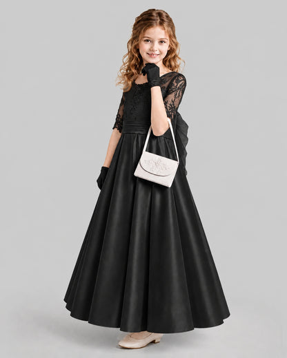 Black A-line Junior Bridesmaid Dresses Side