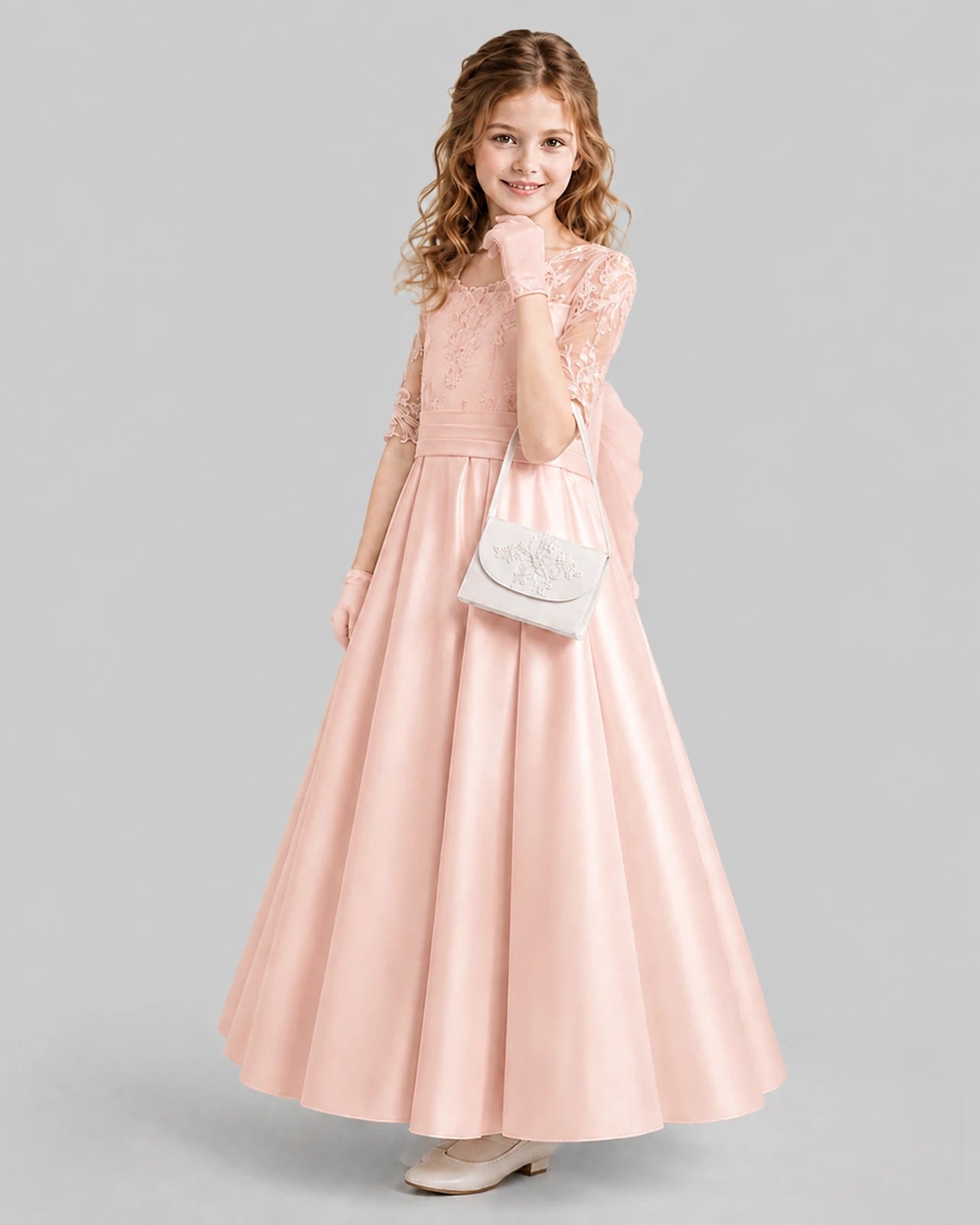 Blush Pink A-line Junior Bridesmaid Dresses Side