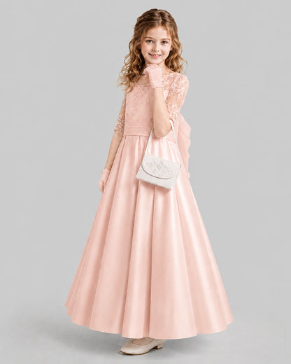 Blush Pink A-line Junior Bridesmaid Dresses Side